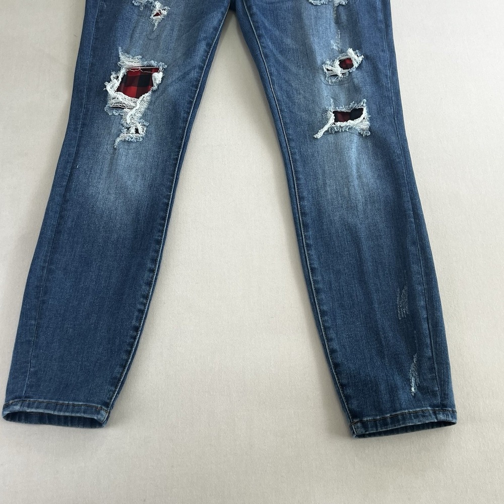 Judy Blue Jeans Size 11/30 (W32 Inseam 27) Mid Rise Skinny Fit Buffalo Red Plaid - Picture 2 of 12